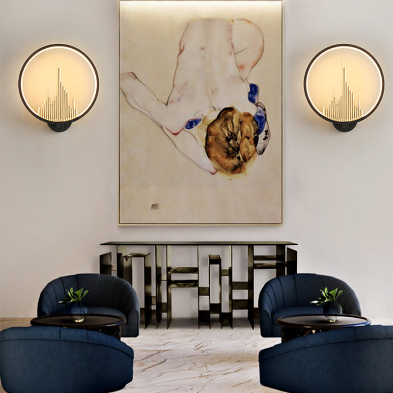 BowLift | Acrylic Halo Ring LED Wall Light Modern Wall Mounted Lamp in Black/White with Mountain Pattern, Warm Light