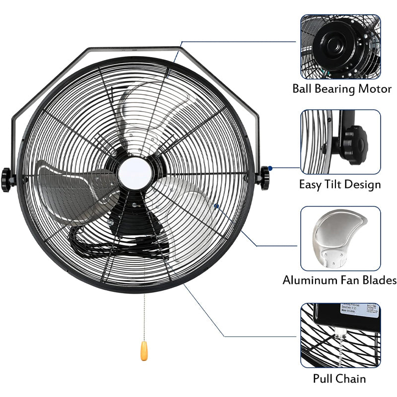 BowLift | 18 Inch Wall Mount Fan 4300 CFM 3-Speeds High Velocity Wall Fan Industrial Wall Fan Barn Fan