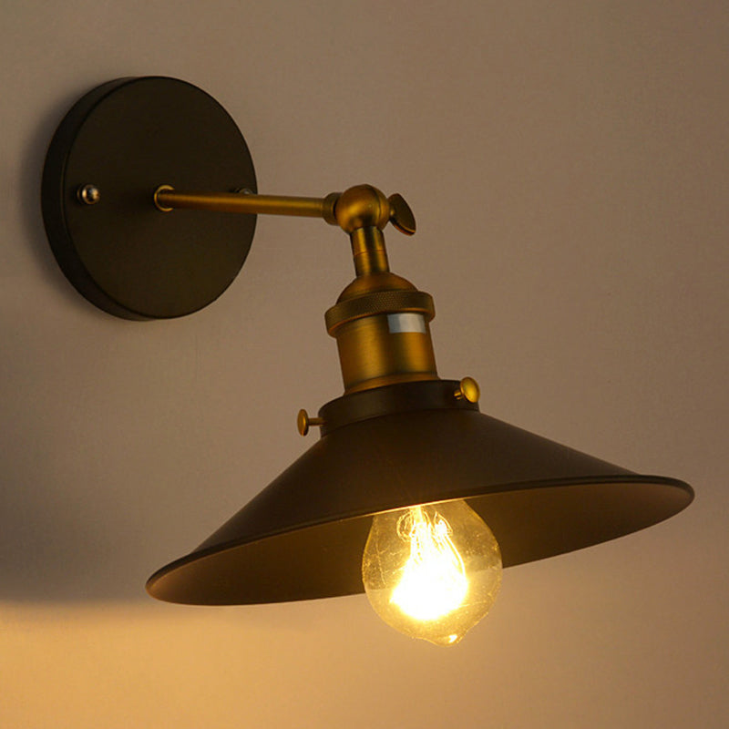 BowLift | Cone-shaped metal wall lighting antique 1-light hallway wall-mounted light in black