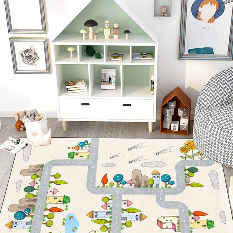 BowLift | Casual Cartoon Patterned Rug Multicolored Cotton Blend Rug Non-Slip Back Easy Care Rug for the Bedroom