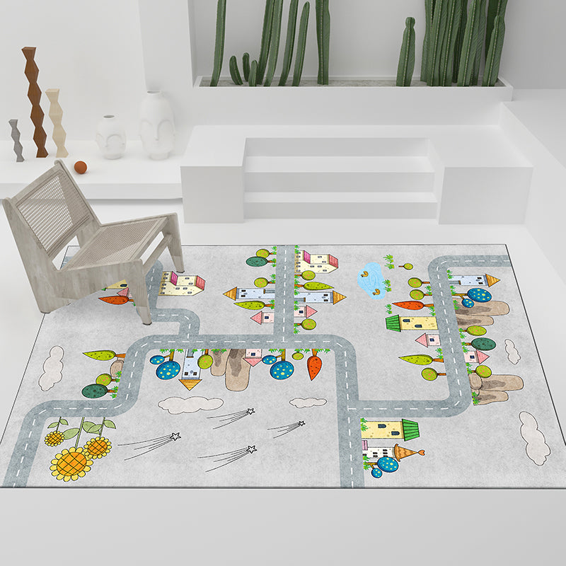 BowLift | Casual Cartoon Patterned Rug Multicolored Cotton Blend Rug Non-Slip Back Easy Care Rug for the Bedroom