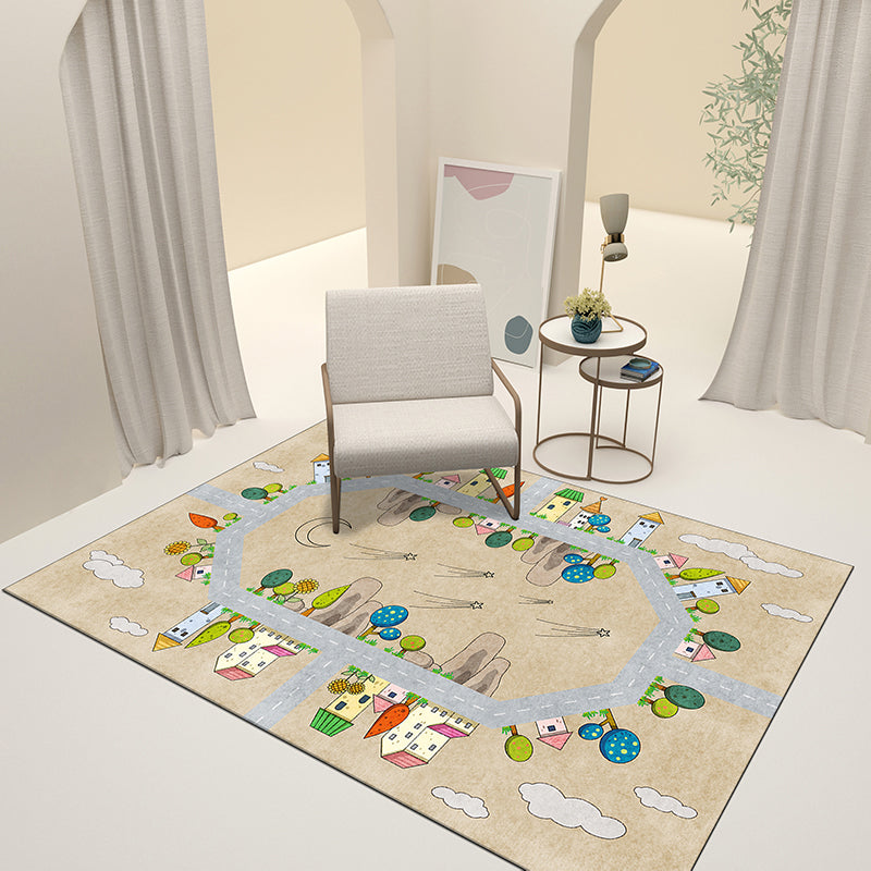 BowLift | Casual Cartoon Patterned Rug Multicolored Cotton Blend Rug Non-Slip Back Easy Care Rug for the Bedroom