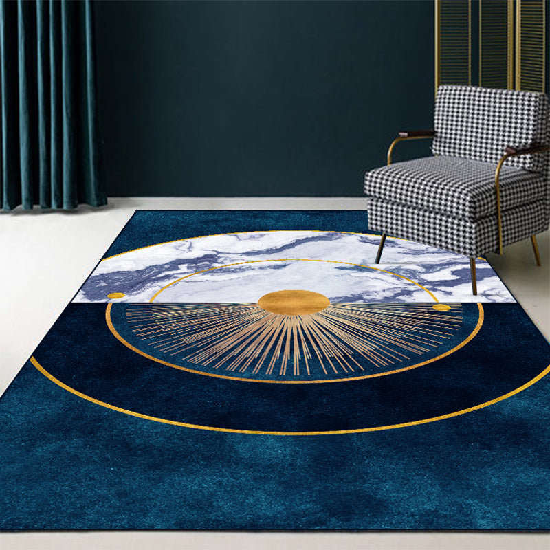 BowLift | Blue Abstract Printed Rug Cotton Blend Creative Rug Washable Non-Slip Back Rug for the Living Room