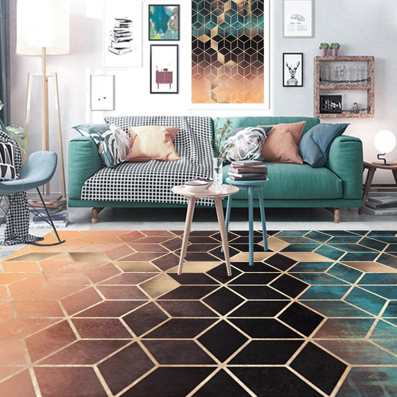 BowLift | Contemporary Area Rug Multi-colored Geo Printed Carpet Synthetic Non-slip Machine Washable Rug