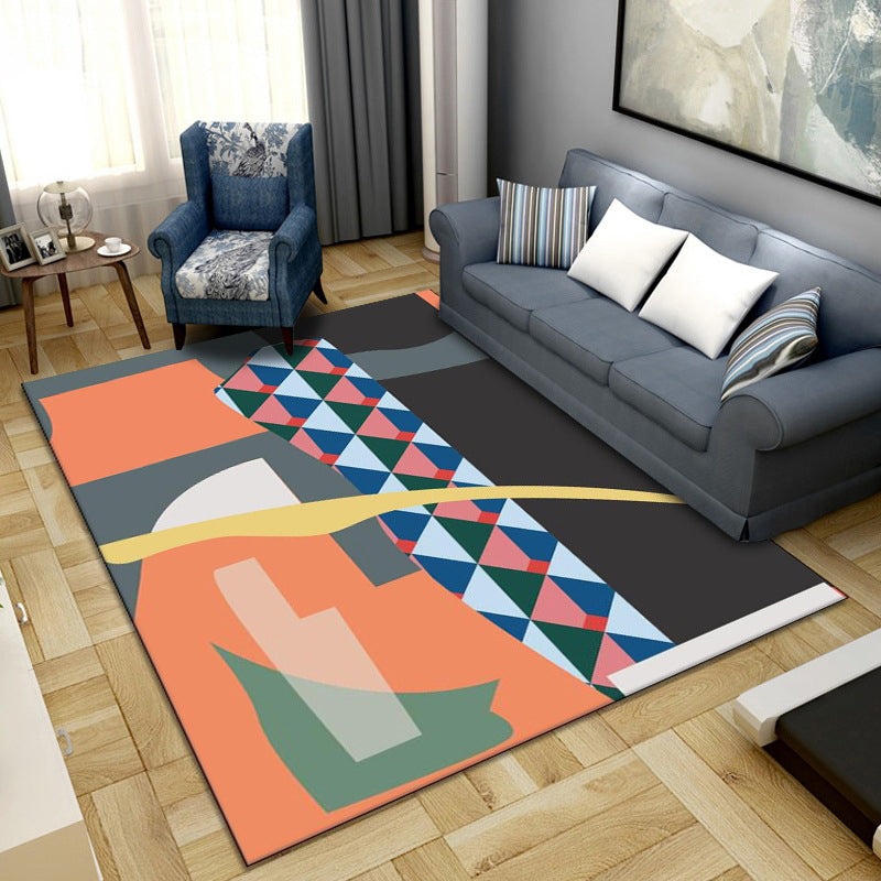 BowLift | Simple Color Block Rug Multicolored Synthetic Area Rug Non-Slip Back Washable Easy-Care Rug for the Living Room
