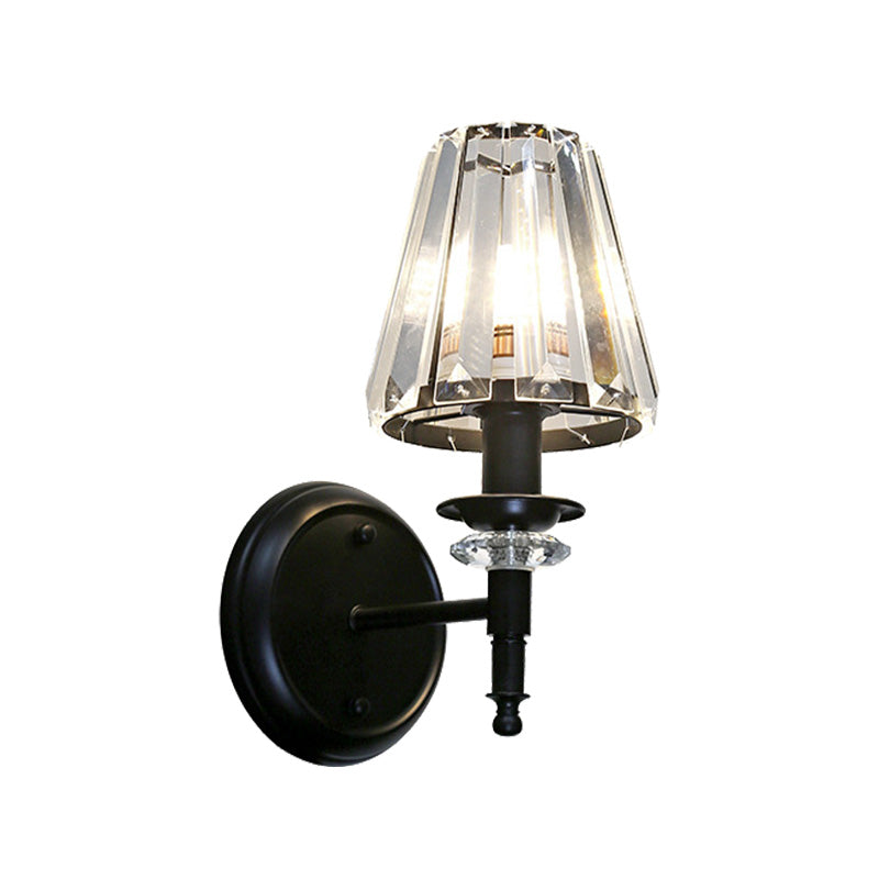 BowLift | Clear Crystal Cone Wall Mount Light Contemporary Style 1 Bulb Black Surface Wall Light for Bedroom