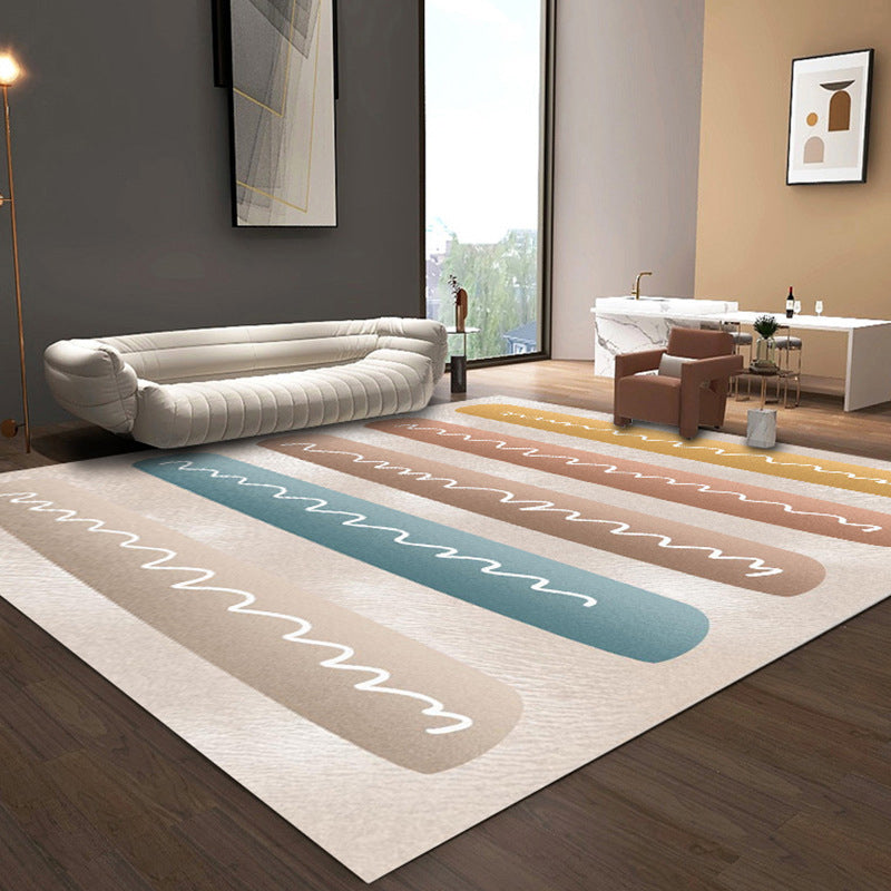 BowLift | Simple Color Block Rug Multicolored Polyester Area Rug Non-Slip Backing Machine Washable Rug for the Bedroom