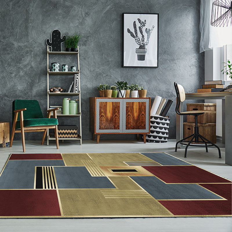BowLift | Simple Color Block Rug Multicolored Polyester Area Rug Non-Slip Backing Machine Washable Rug for the Bedroom