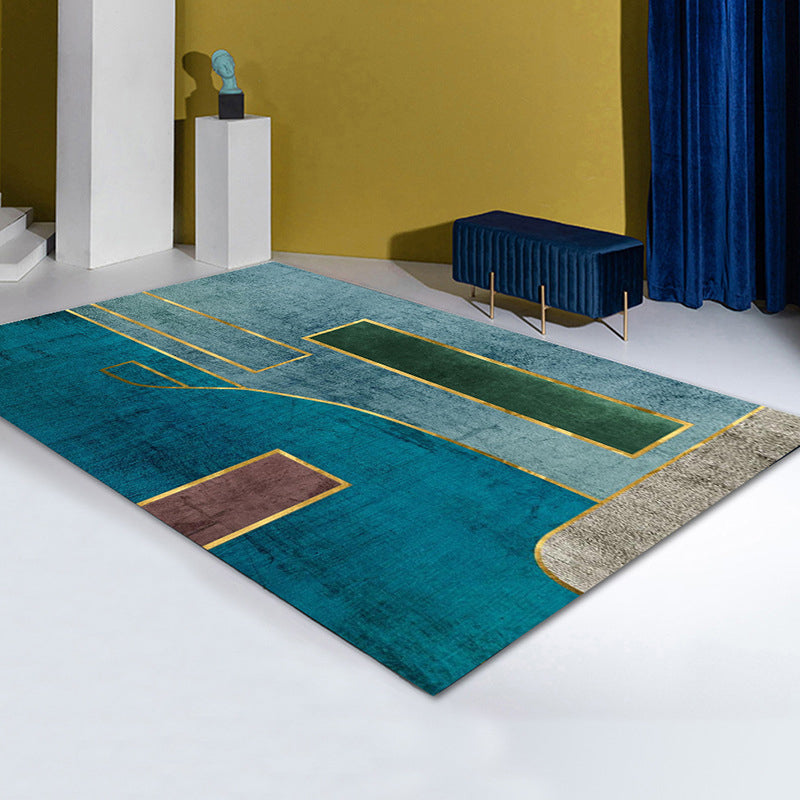 BowLift | Simple Color Block Rug Multicolored Polyester Area Rug Non-Slip Backing Machine Washable Rug for the Bedroom