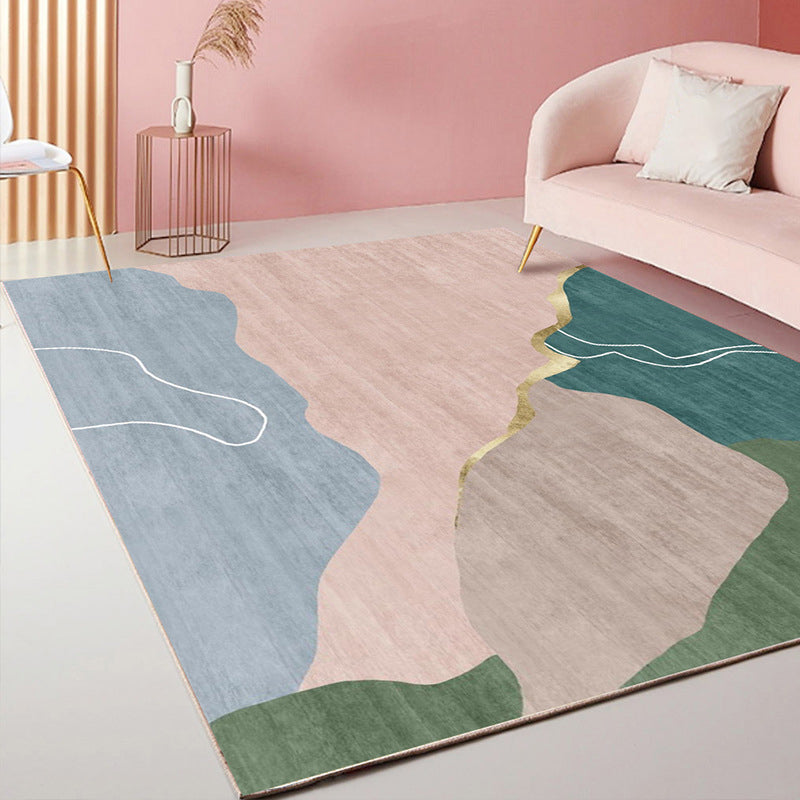 BowLift | Simple Color Block Rug Multicolored Polyester Area Rug Non-Slip Backing Machine Washable Rug for the Bedroom