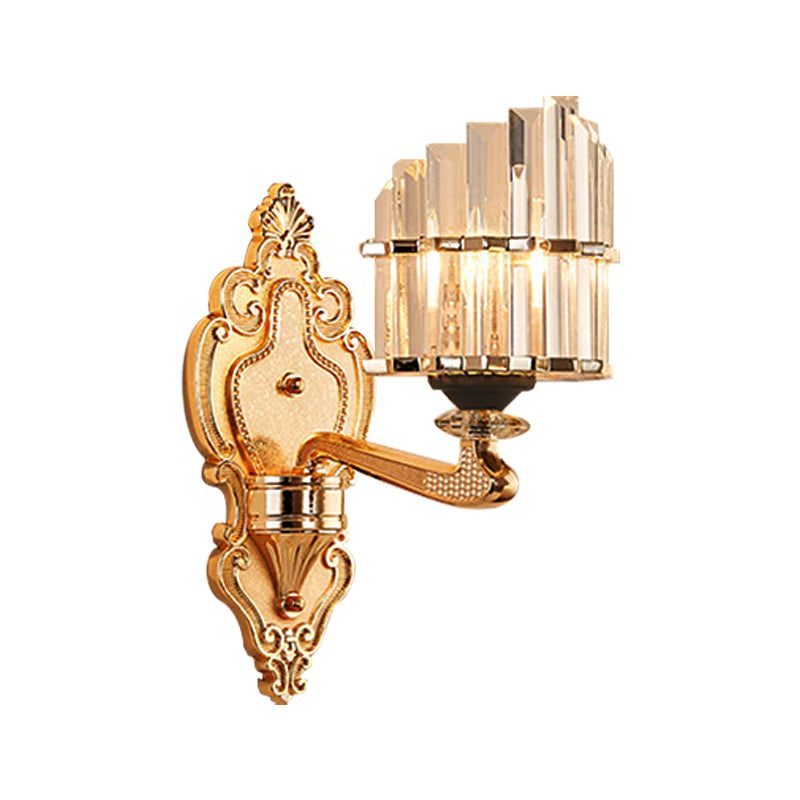BowLift | Clear Crystal Block Wall Light Modern Style 1/2-Light Wall Lamp with Carved Back in Brass