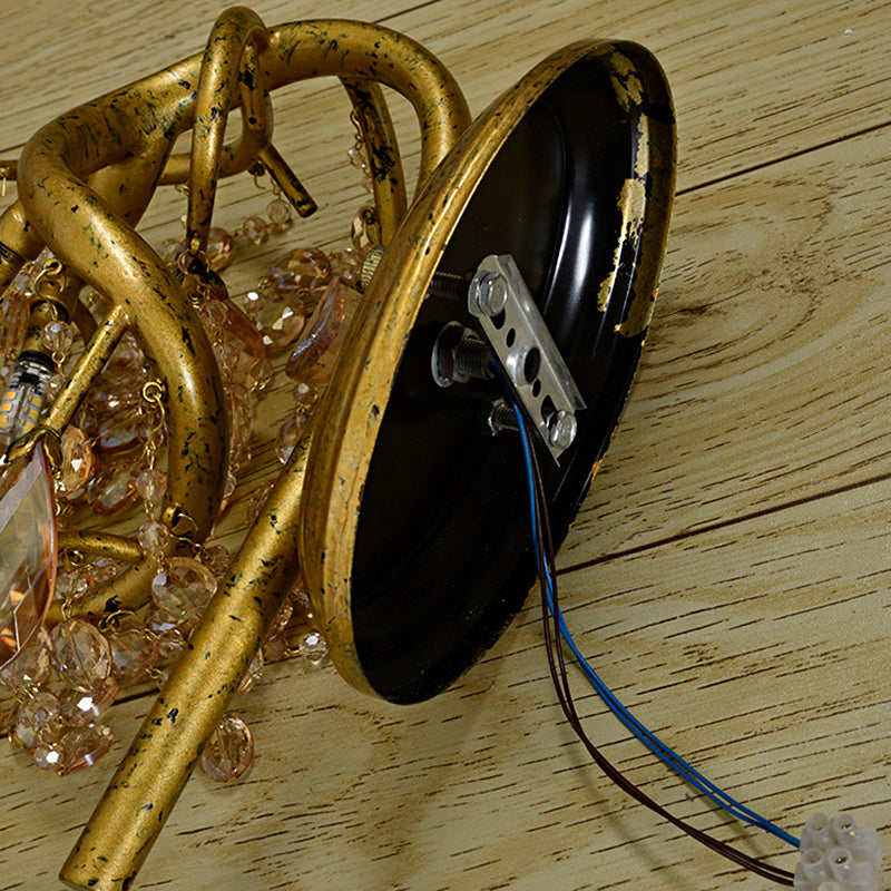 BowLift | Branching Wall-Mounted Lighting Vintage Metal 1 Bulb Brass Finish Wall Light with Amber Crystal Bead Accent