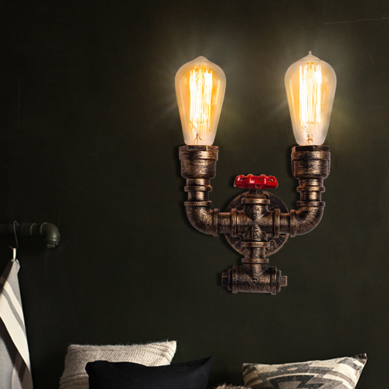 BowLift | Iron Water Pipe Wall Lamp Rustic Style Restaurant Wall Lighting Fixture in Bronze