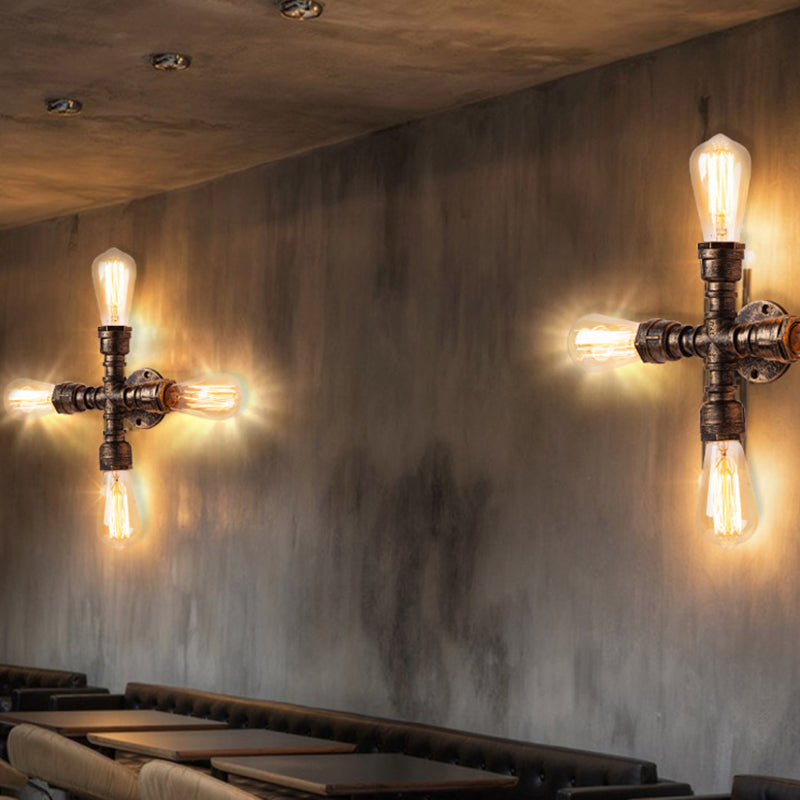 BowLift | Iron Water Pipe Wall Lamp Rustic Style Restaurant Wall Lighting Fixture in Bronze