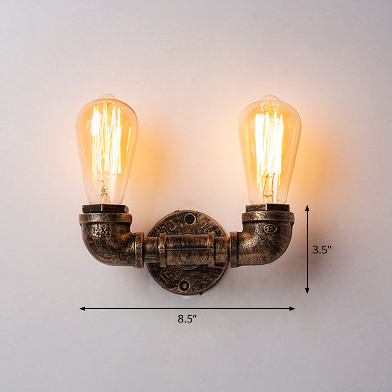BowLift | Iron Water Pipe Wall Lamp Rustic Style Restaurant Wall Lighting Fixture in Bronze