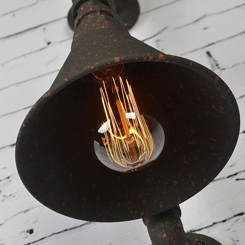 BowLift | Vintage Conical Wall Lamp Single Iron Wall-Mounted Lamp with Water Pipe in Rust