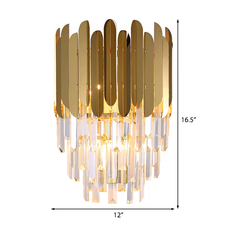BowLift | Stacked Wall Light Modernist Metal 1 Light Brass Wall Lamp with Clear Crystal Block for Nightstand
