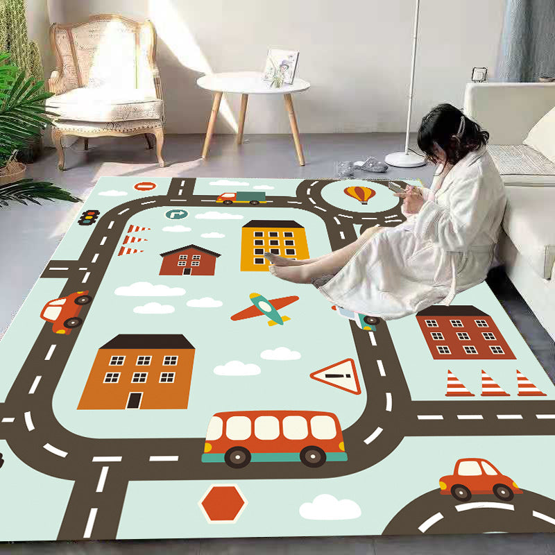 BowLift | Beautiful Cartoon Print Carpet Multicolored Polyester Area Rug Non-Slip Back Machine Washable Rug for Kids