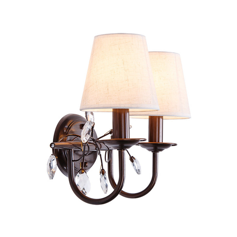 BowLift | Conical Fabric Wall Lamp Modern Style 1/2-Light White Wall Light with Clear Crystal Accent