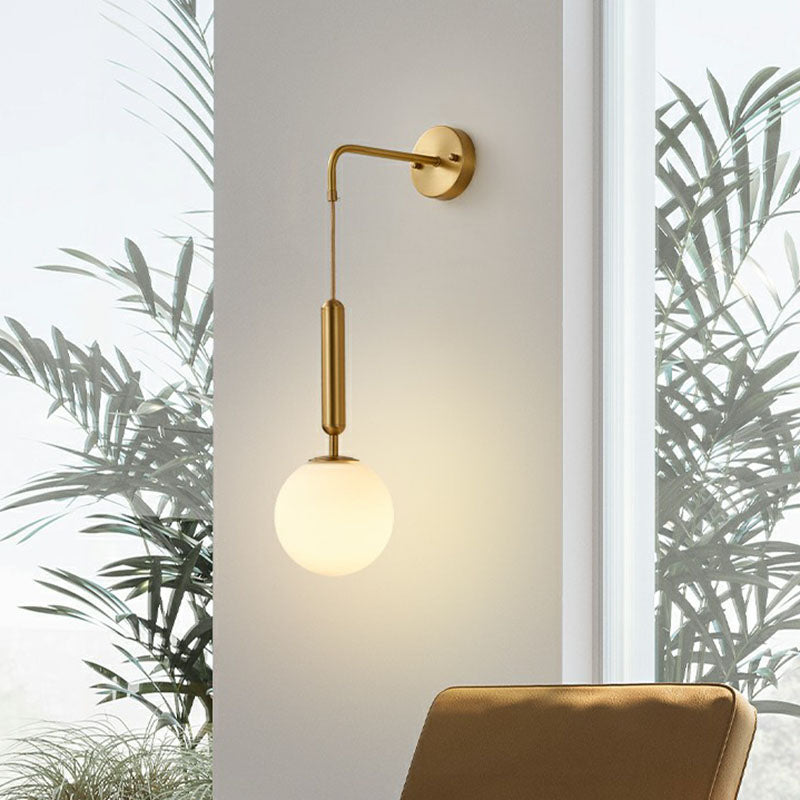 BowLift | Gold Finish Mini Globe Wall Light Sconces Minimalism 1-Bulb Cream Glass Wall Lighting