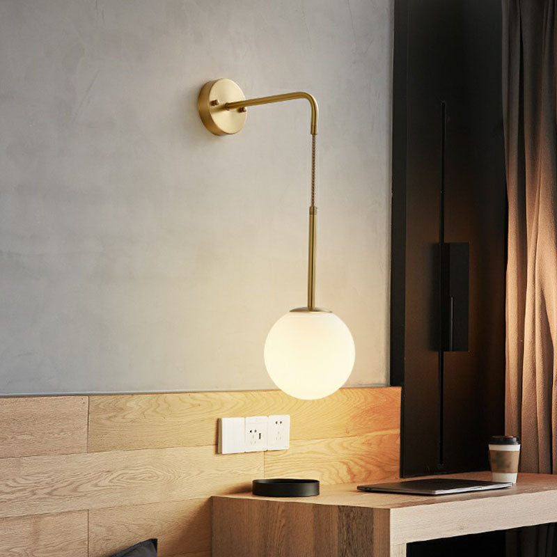BowLift | Gold Finish Mini Globe Wall Light Sconces Minimalism 1-Bulb Cream Glass Wall Lighting