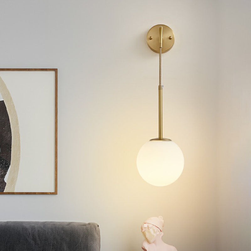 BowLift | Gold Finish Mini Globe Wall Light Sconces Minimalism 1-Bulb Cream Glass Wall Lighting