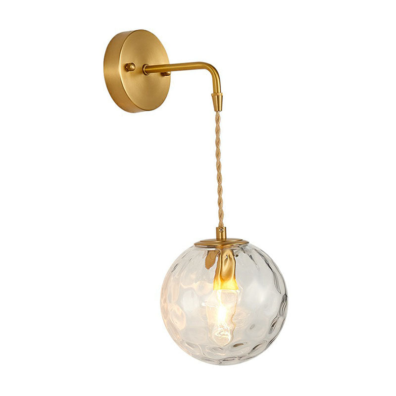 BowLift | Minimalistic One-Bulb Wall Lighting Golden Ball Wall Light with Hammered Glass Shade