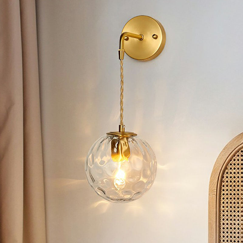 BowLift | Minimalistic One-Bulb Wall Lighting Golden Ball Wall Light with Hammered Glass Shade