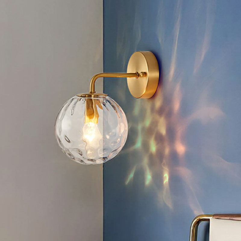 BowLift | Minimalistic One-Bulb Wall Lighting Golden Ball Wall Light with Hammered Glass Shade