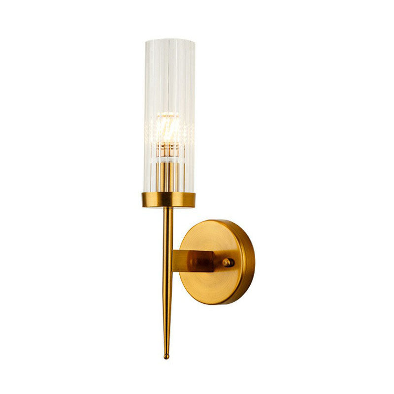 BowLift | Cylindrical Stair Wall Lighting Ideas Clear Ribbed Glass Postmodern Wall Mount Light in Gold