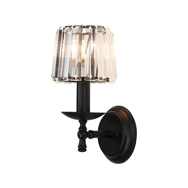 BowLift | Contemporary Cone Wall Lamp Clear Crystal 1 Head Nightstand Wall Sconces Light with Curved/Beam Arm in Black