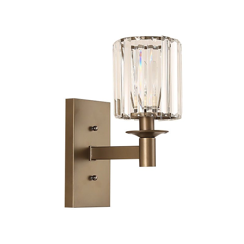 BowLift | Contemporary Cylinder Wall Lamp Clear Glass 1/2-Bulb Bedroom Wall Lamp with Rectangular Back Plate in Bronze