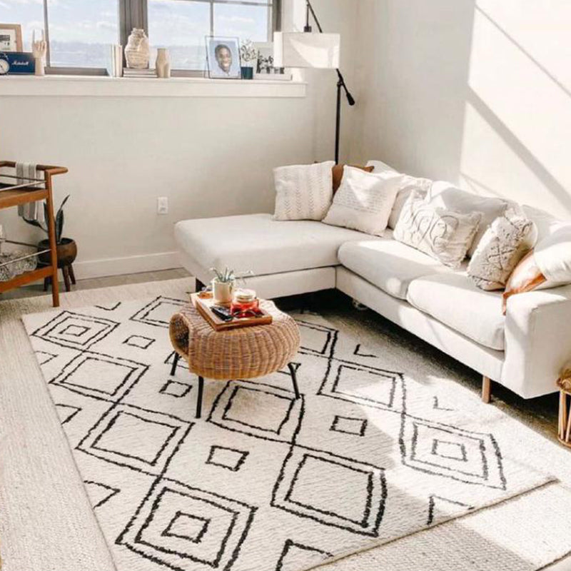 BowLift | Minimalistic diamond lines art rug multi-colored Southwestern rug synthetic washable non-slip pet-friendly rug for living room