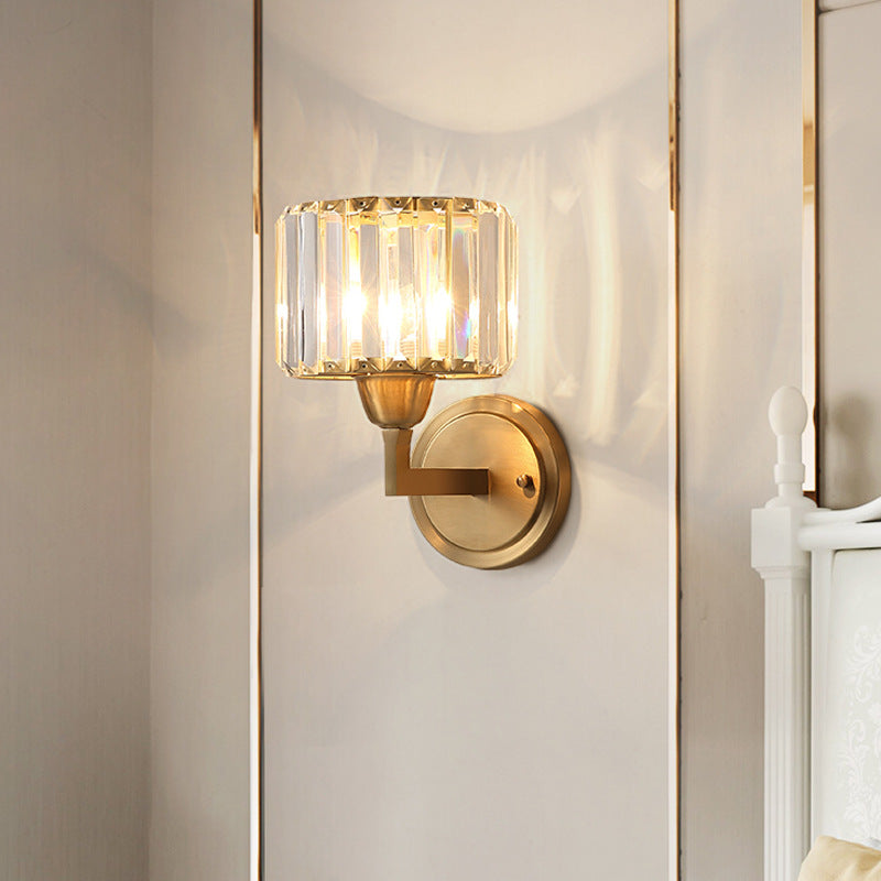 BowLift | Simple 1 Light Wall Mounted Lighting Brass Drum Wall Lamp with Crystal Shade