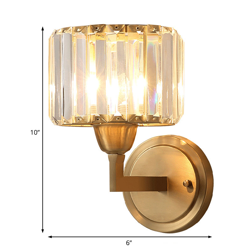 BowLift | Simple 1 Light Wall Mounted Lighting Brass Drum Wall Lamp with Crystal Shade