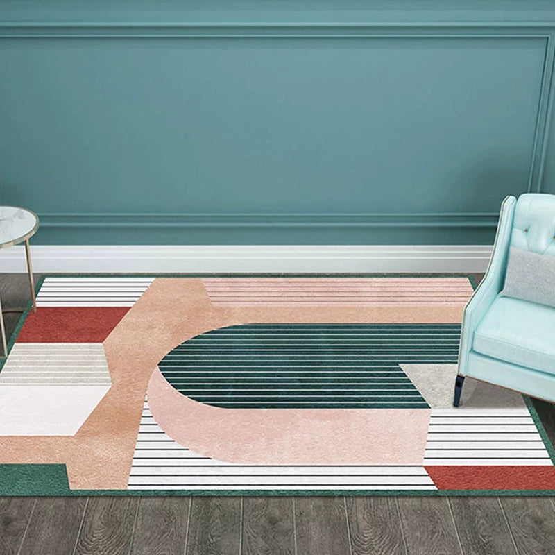 BowLift | Creative Geometric Color-Block Carpet Multi Color Nordic Carpet Synthetic Non-Slip Stain-Resistant Machine Washable Carpet for Home