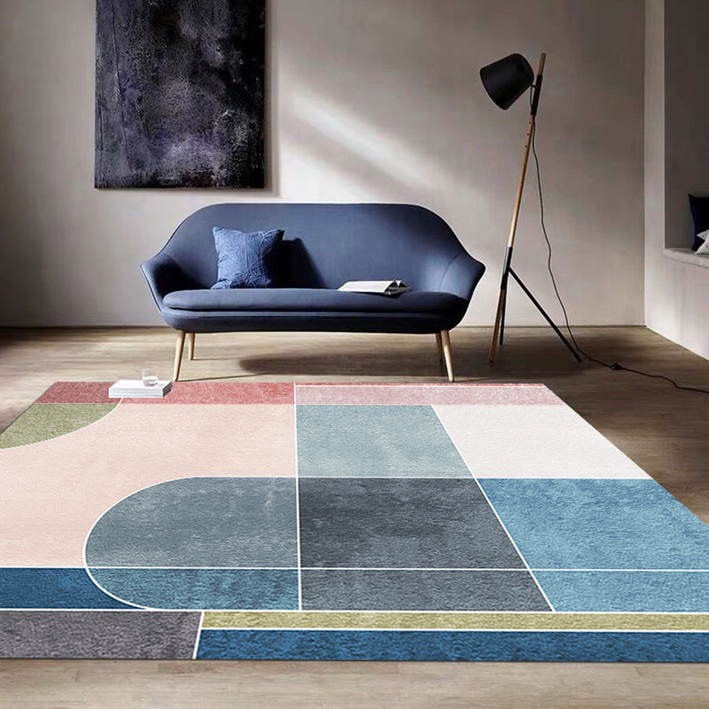 BowLift | Creative Geometric Color-Block Carpet Multi Color Nordic Carpet Synthetic Non-Slip Stain-Resistant Machine Washable Carpet for Home