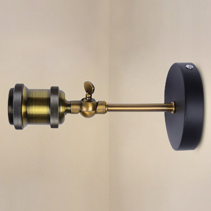 BowLift | Antique Brass Naked Bulb Base Wall Lamp Industrial Metal 1 Head Garage Wall Lamp with Rotatable Arm