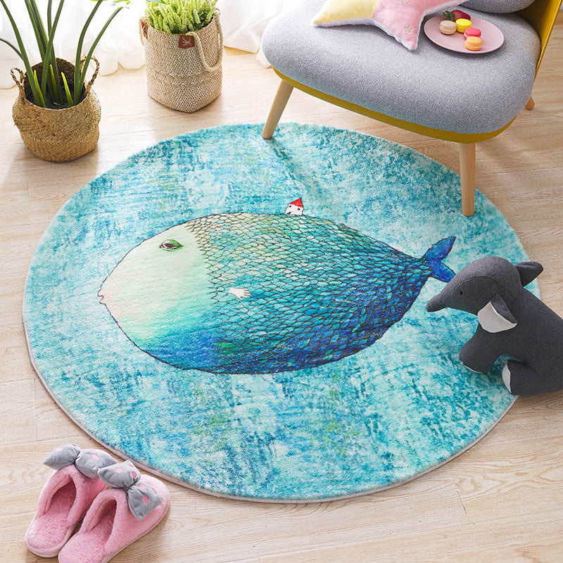 BowLift | Beautiful Children's Room Rug Blue Cartoon Printed Indoor Rug Lambswool Non-Slip Backing Stain Resistant Area Rug