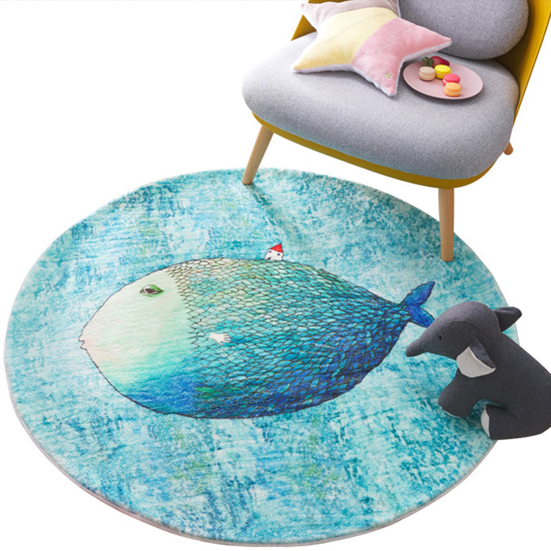 BowLift | Beautiful Children's Room Rug Blue Cartoon Printed Indoor Rug Lambswool Non-Slip Backing Stain Resistant Area Rug