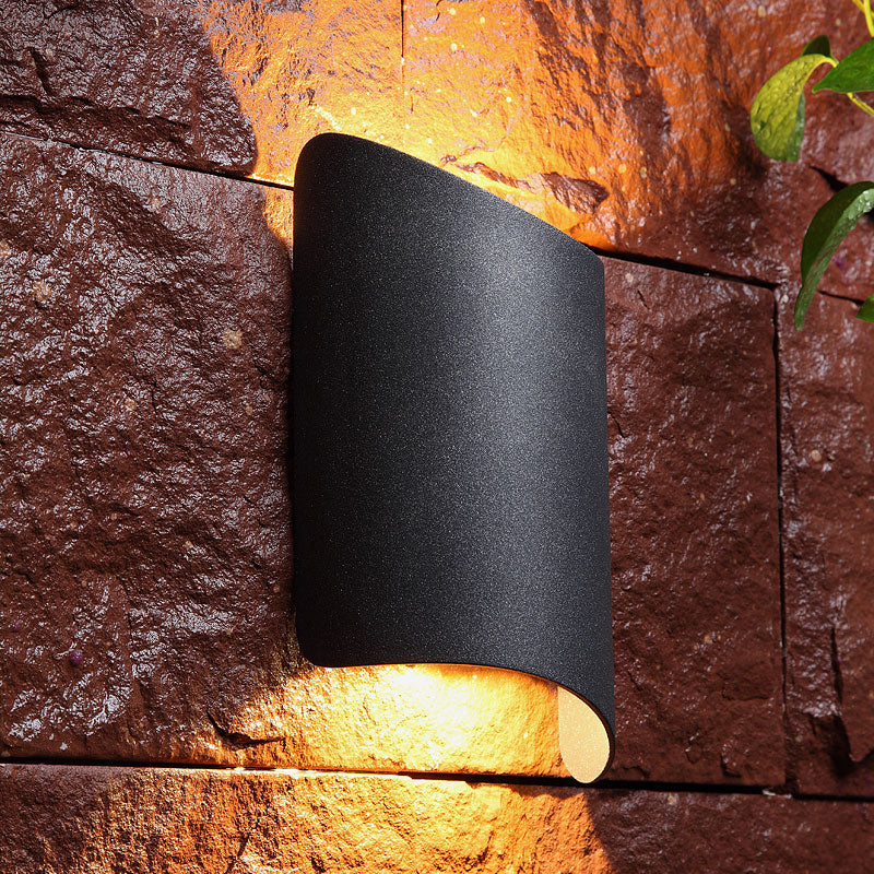 BowLift | Minimalistic LED Up Down Light Black Curved Wall Lamp with Metal Shade for the Garden