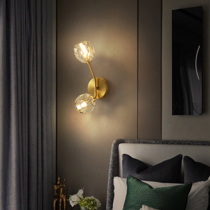 BowLift | Brass Branch Wall Lamp Minimalistic Sphere Glass Wall Light Lighting Fixture for Bedroom