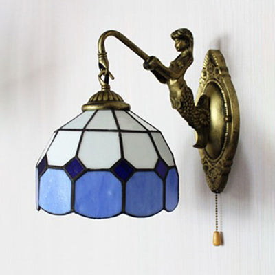 BowLift | Dome White Glass Wall Mounted Light Baroque 1 Head 6"/8" Wide Blue Wall Lamp with Pull Switch