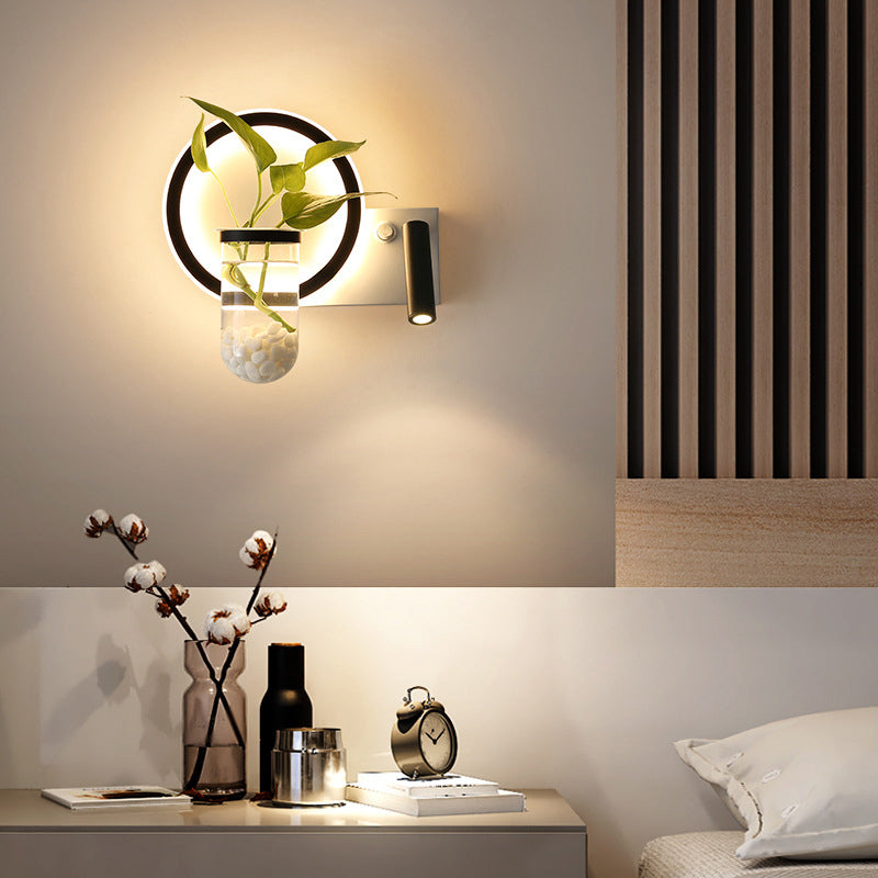 BowLift | Decorative Loop-shaped Wall Lamp Metal LED Wall Lamp with Spot and Plant Pot in Black-White
