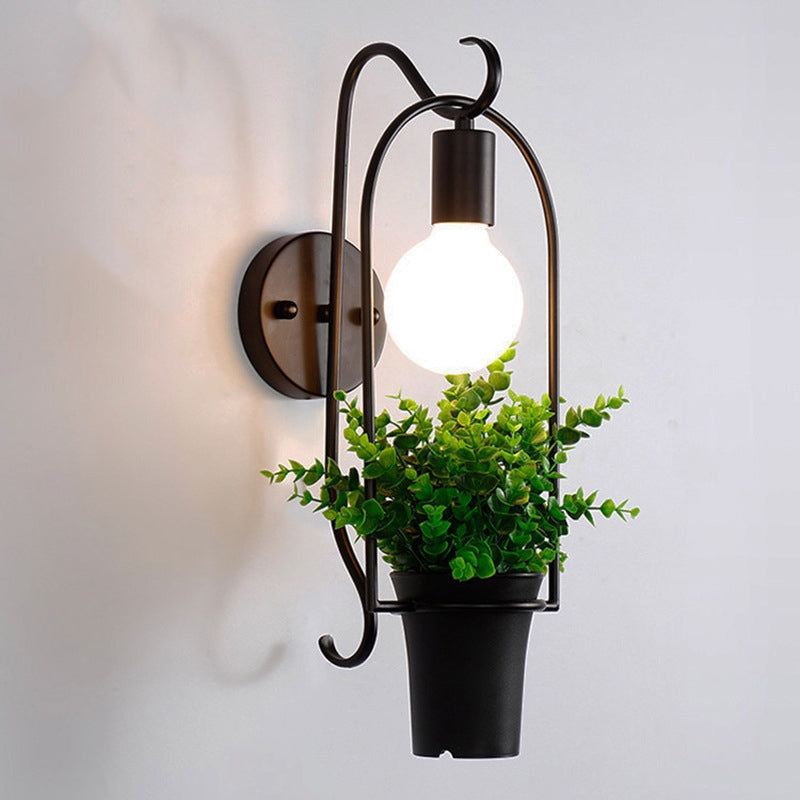 BowLift | Black-Green Faux Bonsai Wall Lamp Nordic Metal 1-Light Bedroom Wall Light Fixture