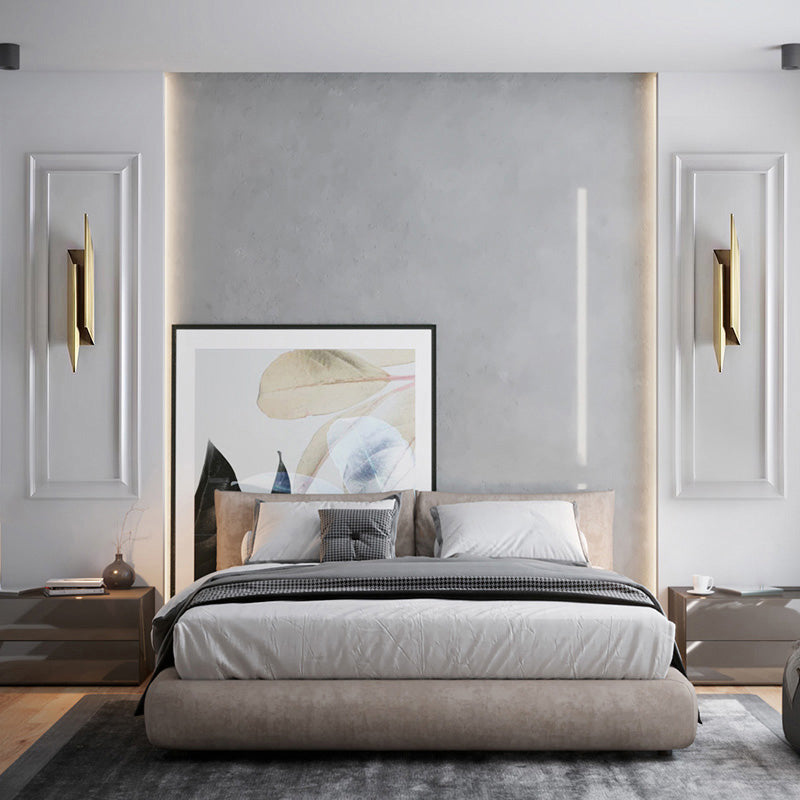 BowLift | Art Deco Quad-shaped Wall Light Metallic Bedroom LED Wall Lamp Fixture in Gold