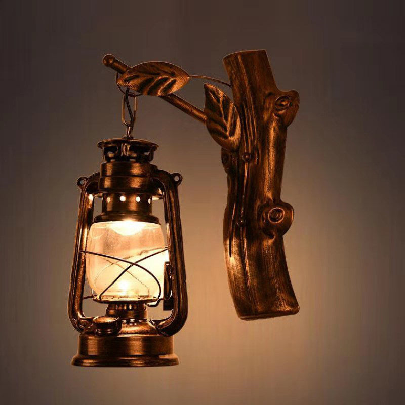 BowLift | Rustic Oil Lantern Wall Lighting 1 Head Clear Glass Wall Lamp in Black for Corridor