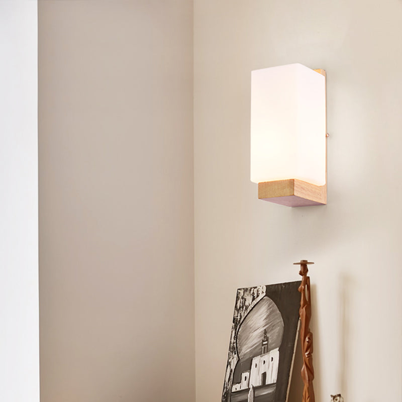 BowLift | Geometric Stair Wall Lighting Cream Glass Single Minimalist Surface Mounted Wall Light from Wood