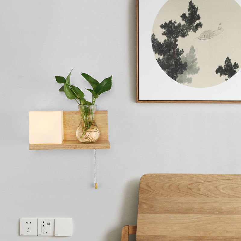 BowLift | Geometric Stair Wall Lighting Cream Glass Single Minimalist Surface Mounted Wall Light from Wood