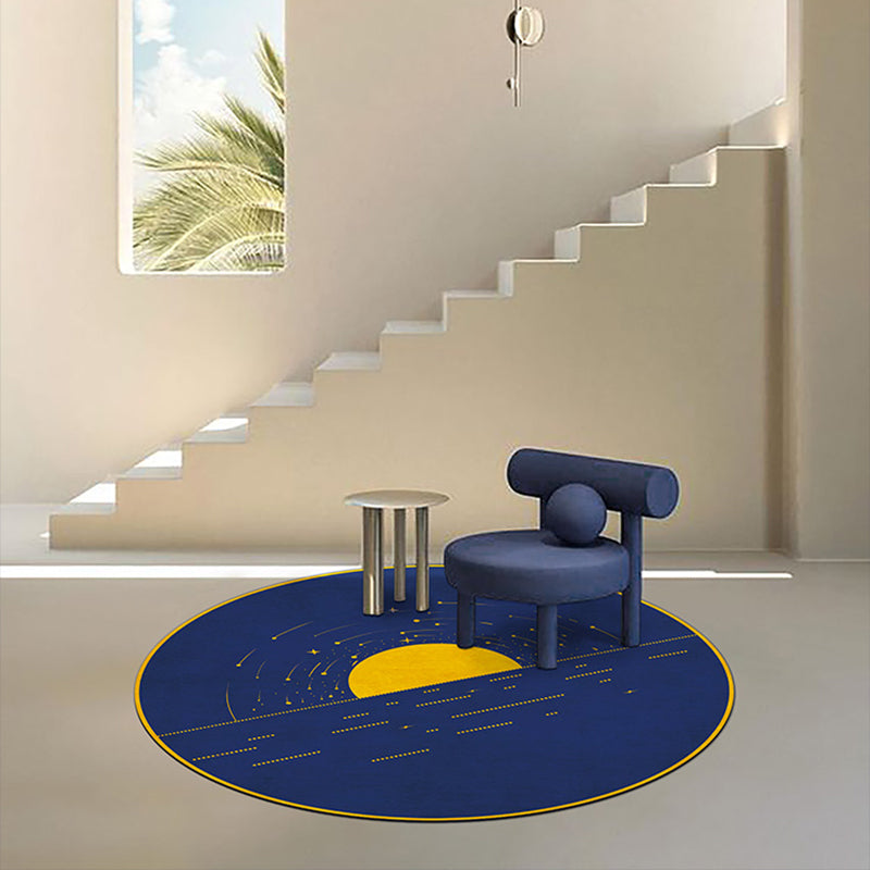 BowLift | Blue Western Rug Polypropylene Color Block Indoor Carpet Non-Slip Back Stain Resistant Washable Rug for Living Room